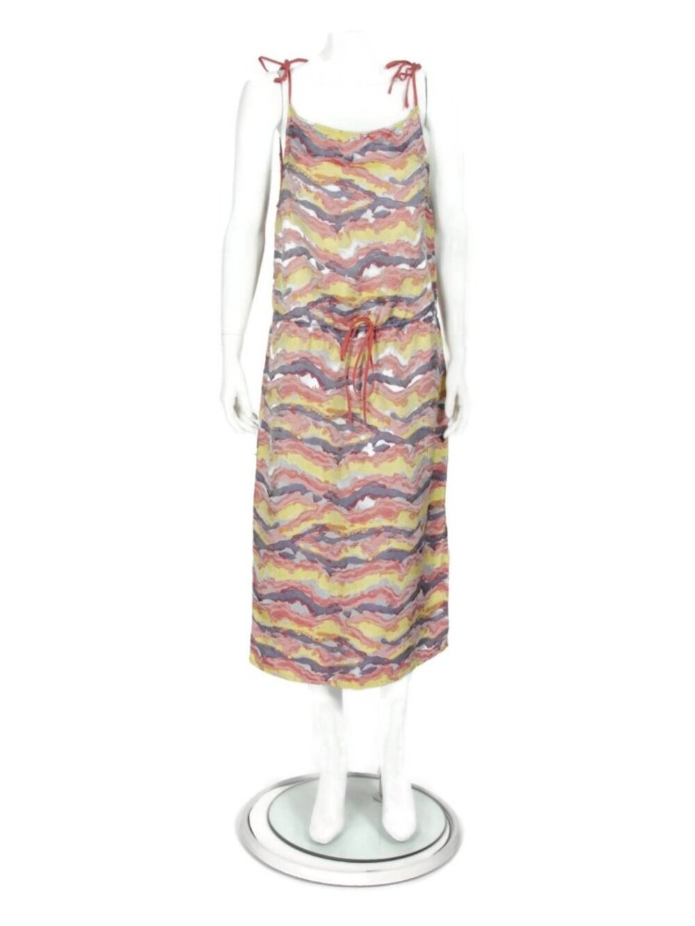 JIL SANDER NAVY Landscape Swirl Sleeveless Drawstring Waist Midi Dress sz 36 967